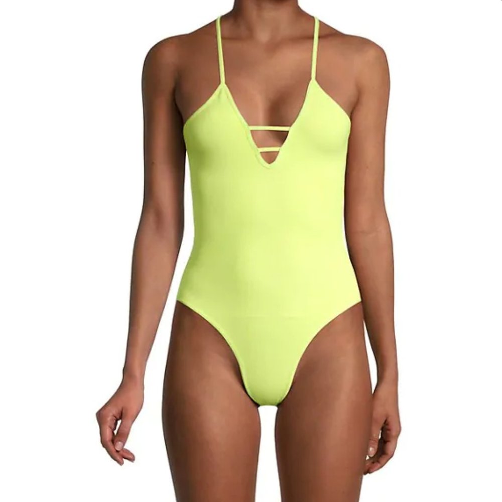 Free People Bodysuit Neon Green Pear Dance‎ Stretch Onepiece Extra Small / Small